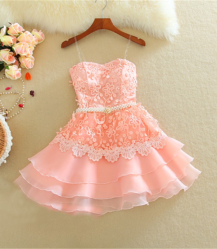 A-line Strapless Sleeveless Mini Organza Party Dress With Lace 3