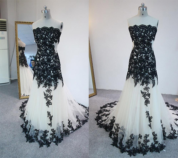 A-line Strapless Sleeveless Court Train Tulle Cocktail Party Dress With Lace 2