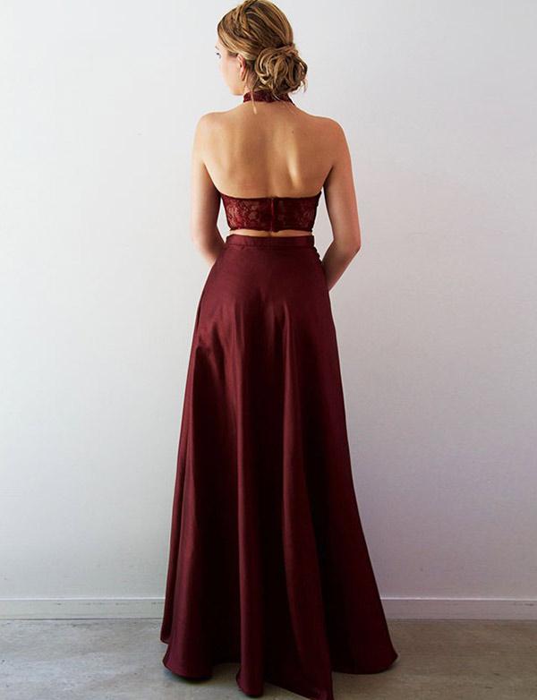 Two Pieces Halter-neck Sleeveless Floor-length Evening Dress With Lace 3