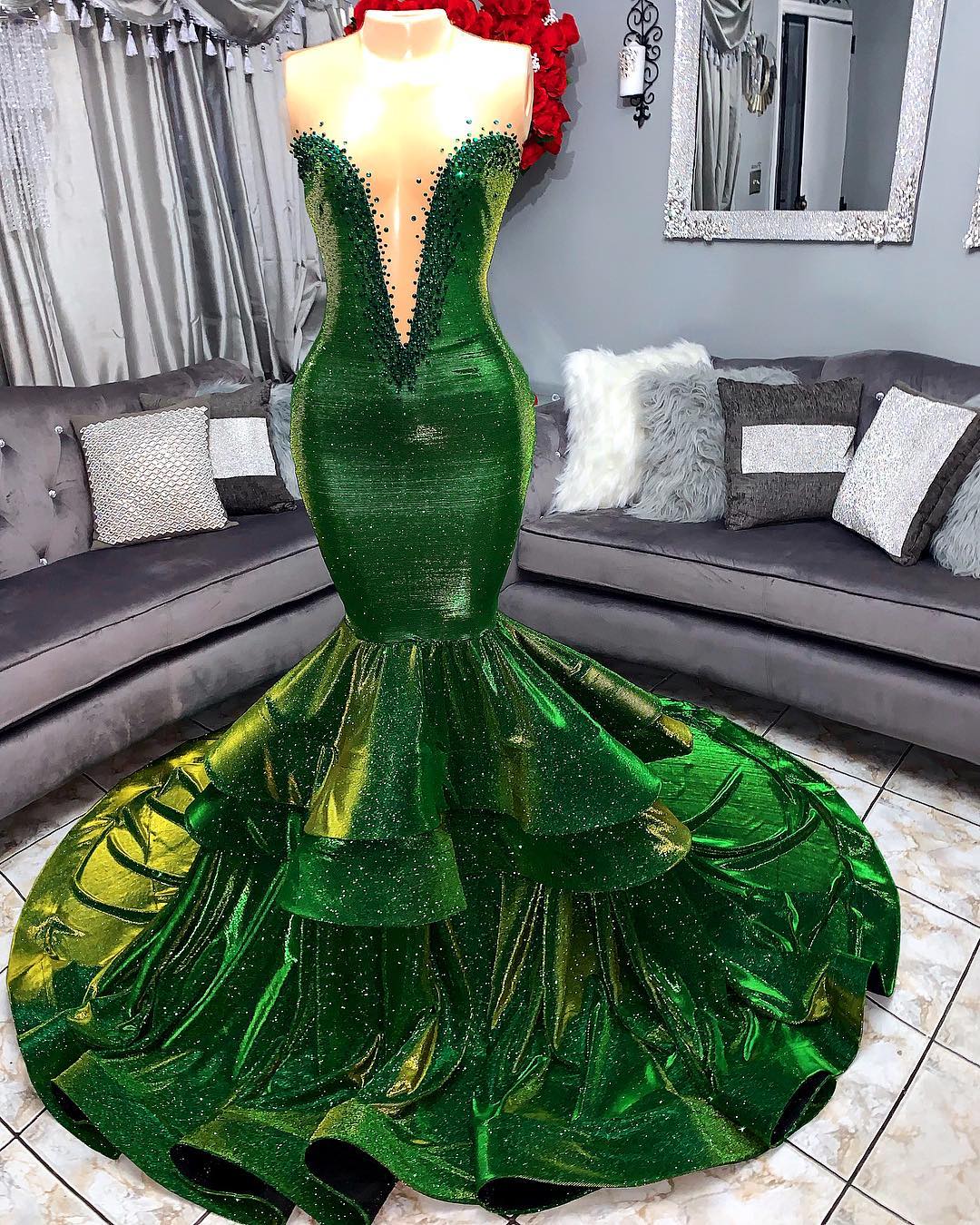 Mermaid Sweetheart Neck Sleeveless Court Train Formal Dress With Cascading Ruffle 3