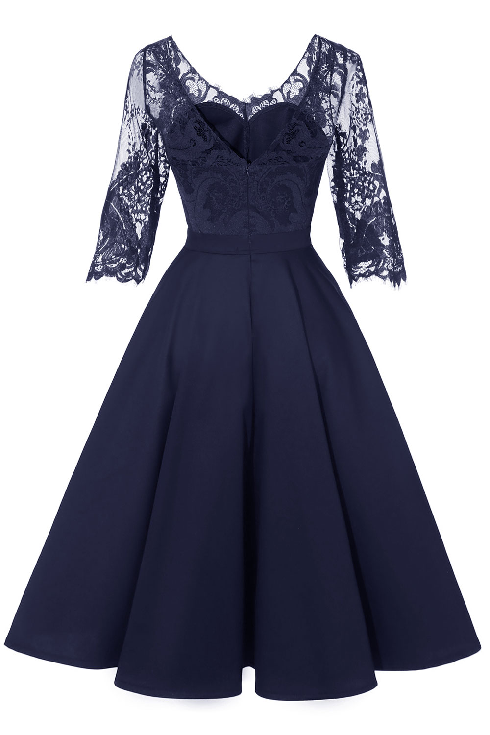 A-line V-neck Half-Sleeves Knee-length Lace Party Dress With Lace 9
