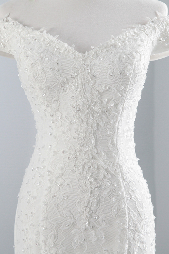 Mermaid Off-the-shoulder Sweetheart Neck Sleeveless Floor-length Lace Bridal Dress With Lace 6