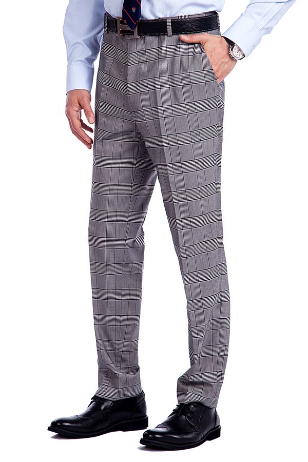 Grey Check Pattern Single Breasted Wool Blend Men's Suit for Business 5
