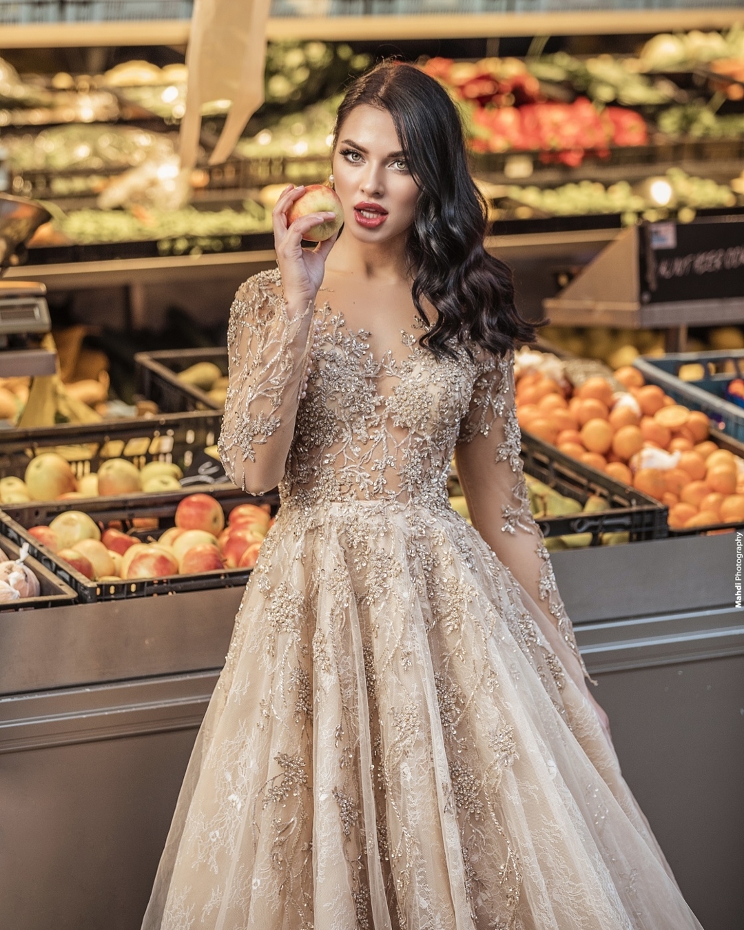 Column Jewel Neck Long Sleeves Court Train Tulle Bridal Dress With Pearls 4