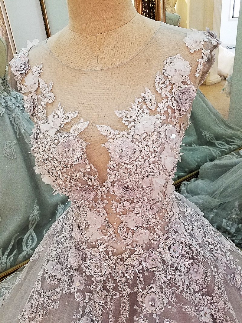 A-line Jewel Neck Sleeveless Sweep / Brush Train Tulle Evening Dress With Beading 4