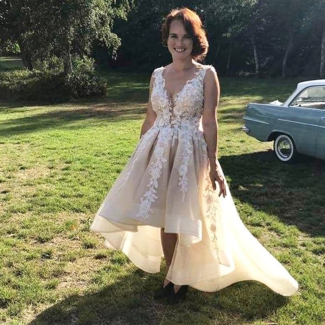 A-line Straps V-neck Sleeveless Sweep / Brush Train Tulle Bridal Gown With Ruffles 3