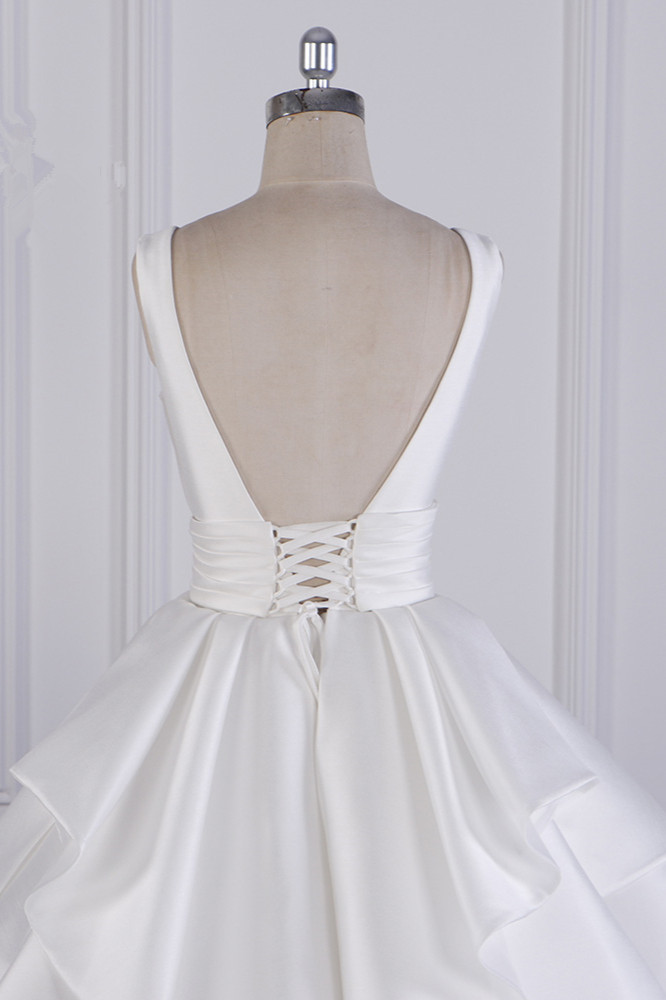 A-line Jewel Neck Sleeveless Floor-length Tulle Wedding Gown With Ruffles 6