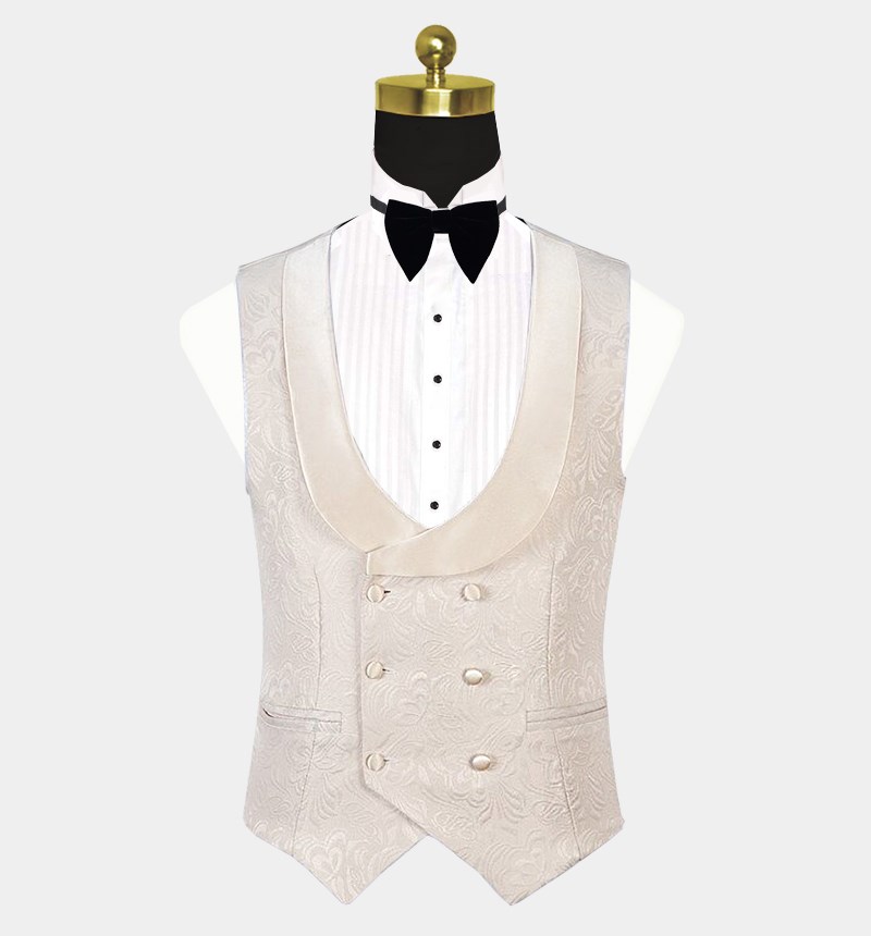 Light Champagne Jacquard Tuxedo with Shawl Lapel 3