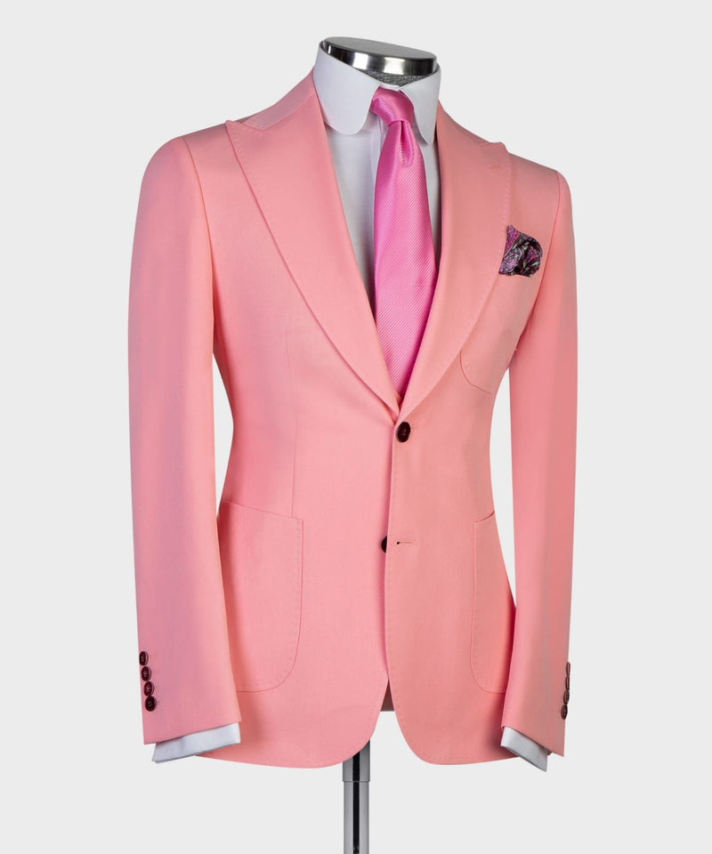 Pink Peaked Lapel Slim Fit Prom Men Suit 4