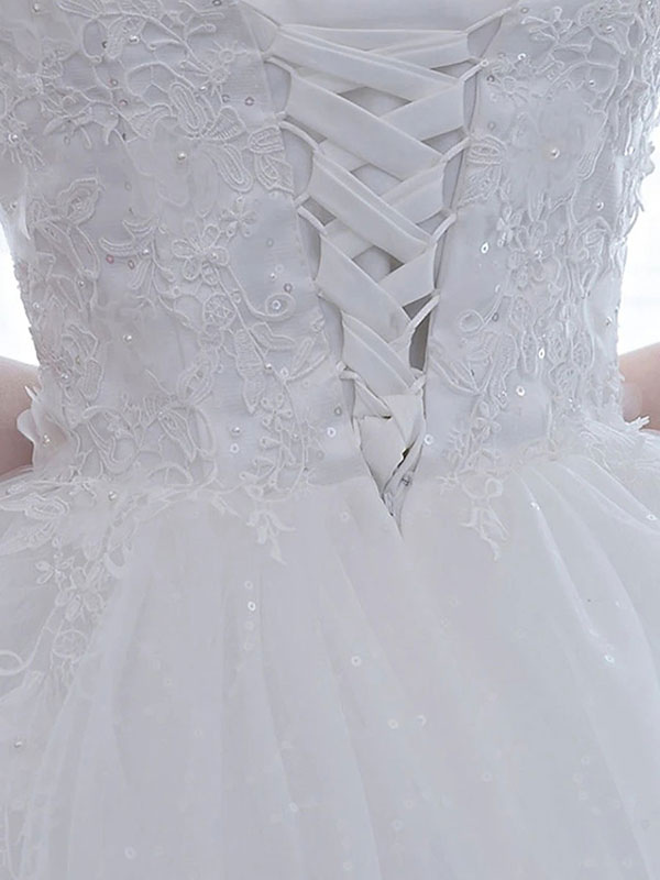 Ball Gown Short Sleeves Floor-length Lace Bridal Gown With Lace 4
