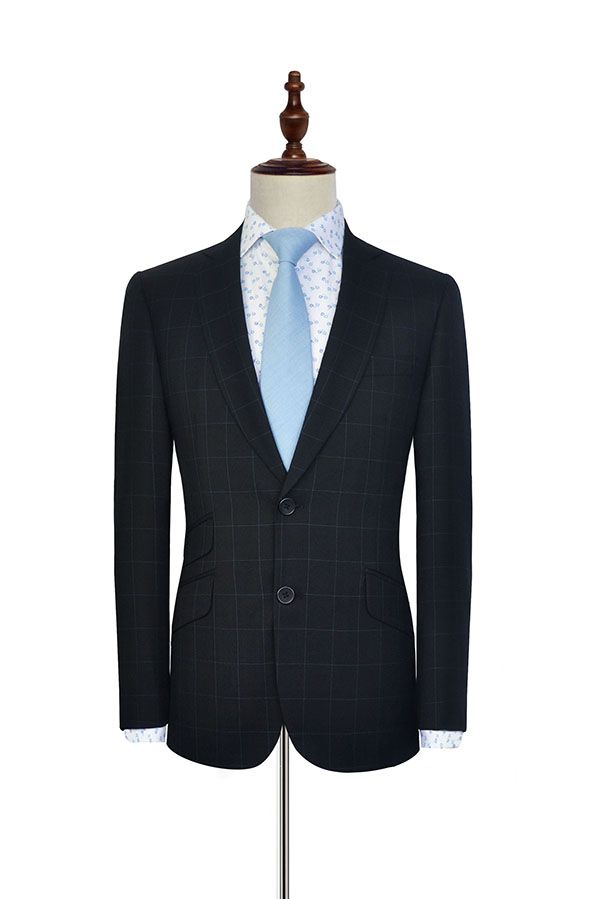 Black Check Pattern Business Suits for Men 1
