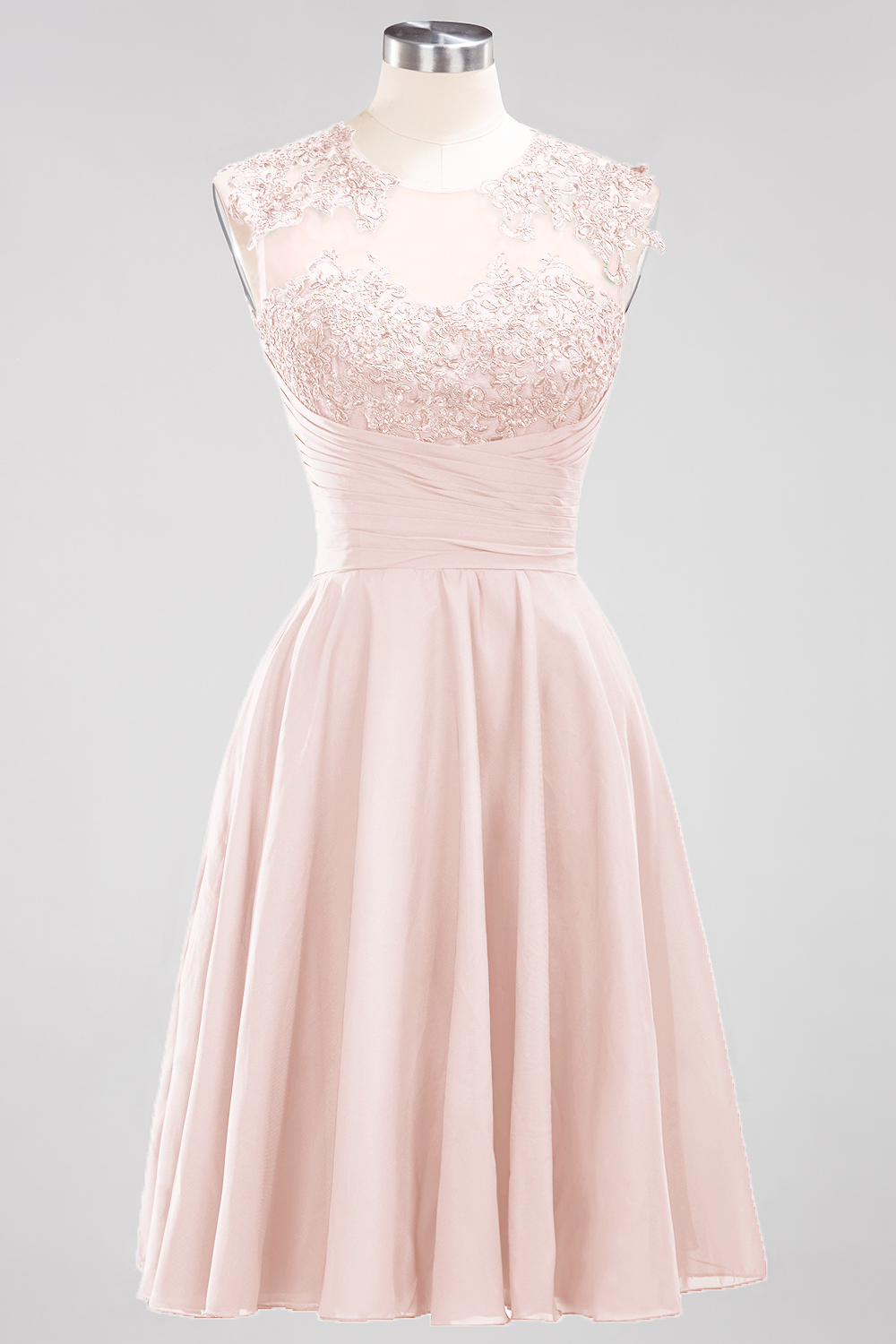 A-line Jewel Neck Sleeveless Knee-length 100D Chiffon Bridesmaid Dress With Appliques 7