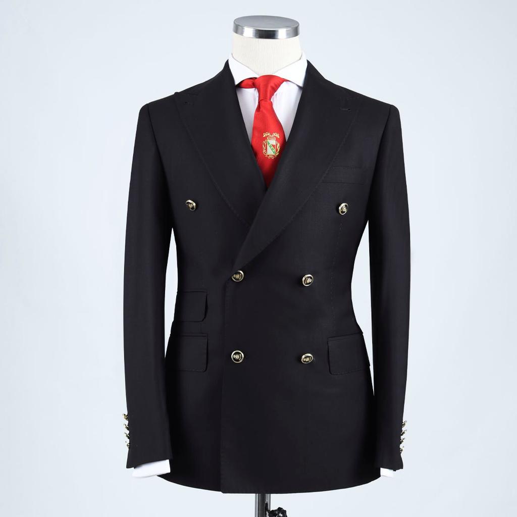 Black Double Breasted Peaked Lapel Men Suit 3