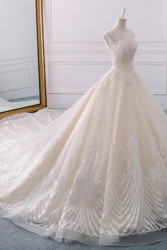 Ball Gown Jewel Neck Sleeveless Floor-length Tulle Wedding Dress With Crystal 2