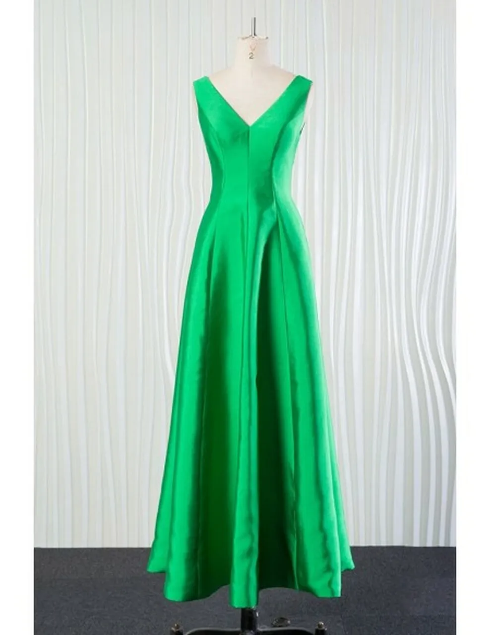 A-line V-neck Sleeveless Tea-length Satin Bridesmaid Attire 1