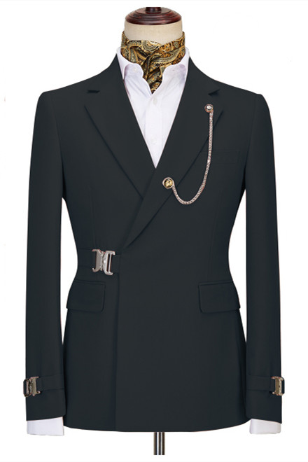 Black Button Notched Lapel Business Men Suit 2