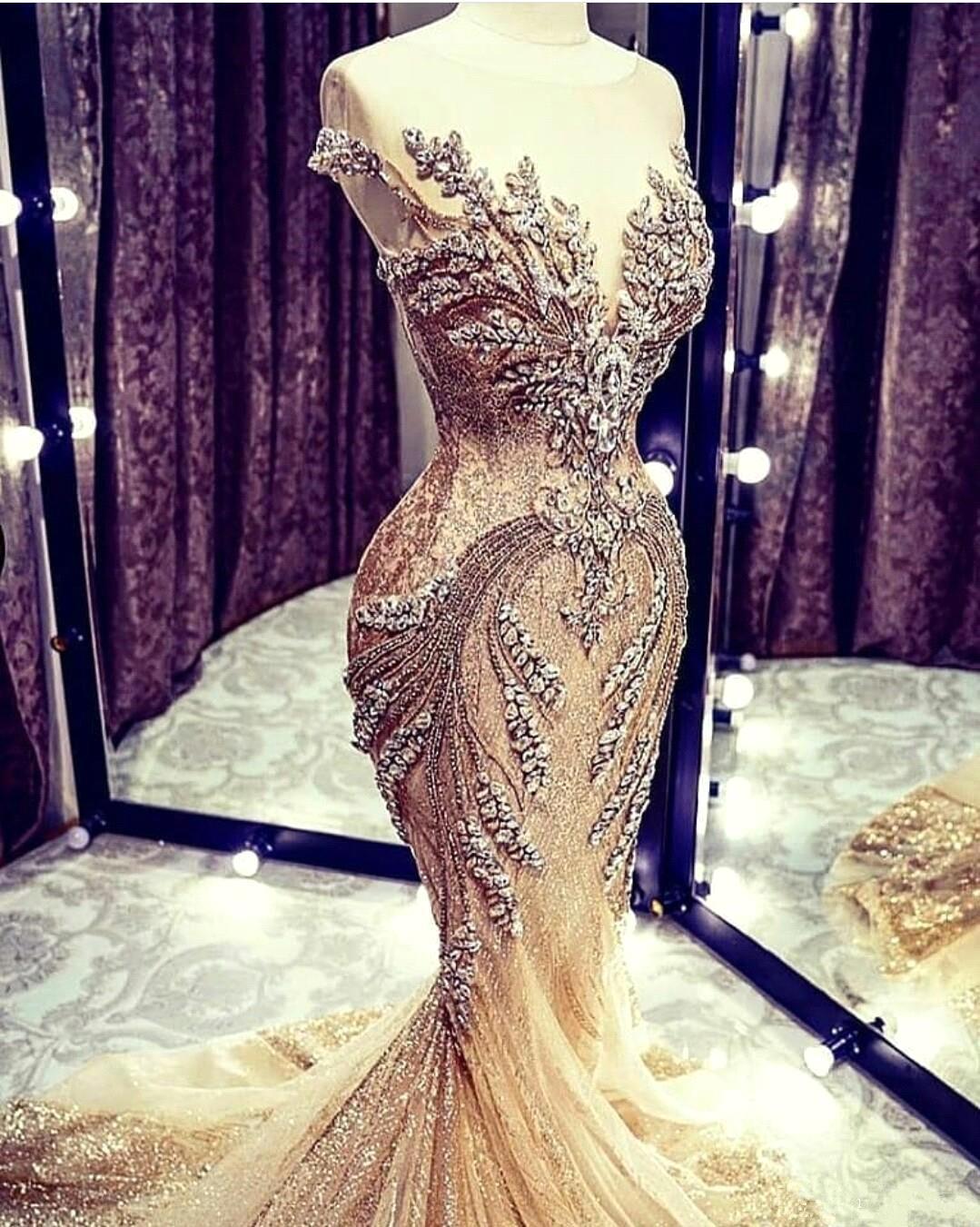 Mermaid Jewel Neck Sleeveless Sweep / Brush Train Evening Gown With Rhinestone 3