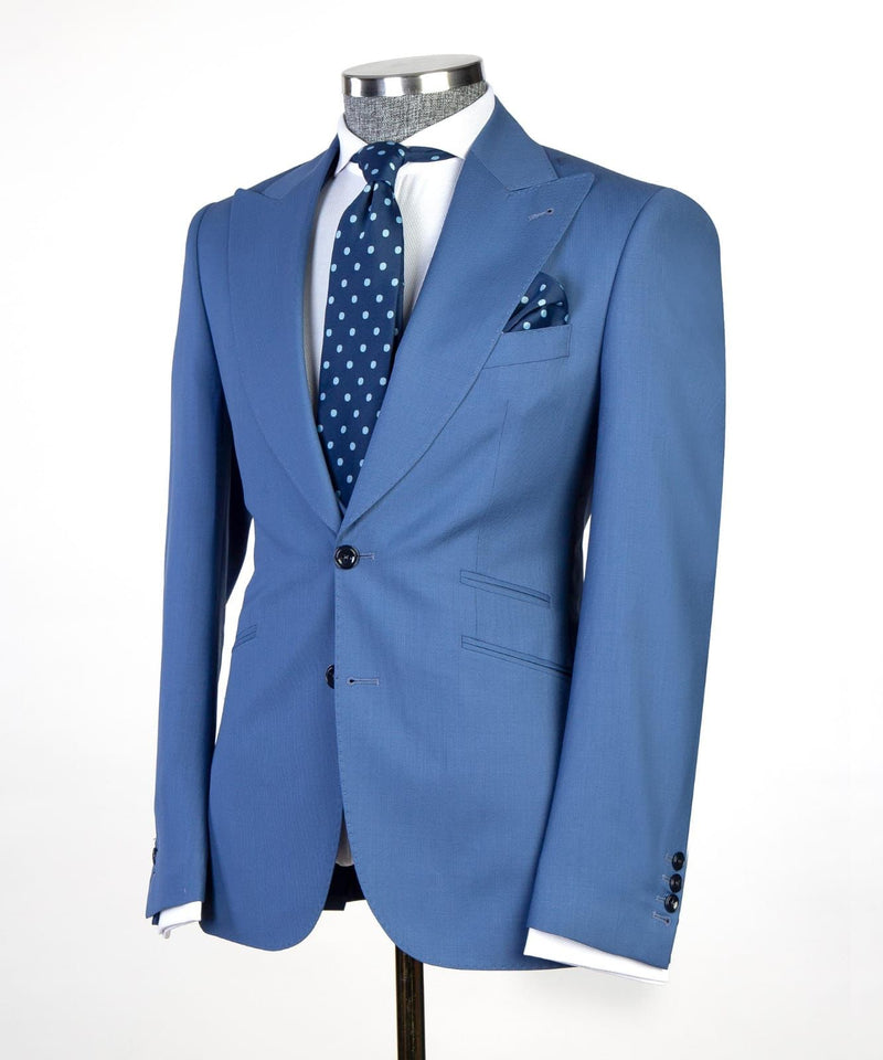 Blue Peaked Lapel Business Men Suit 4