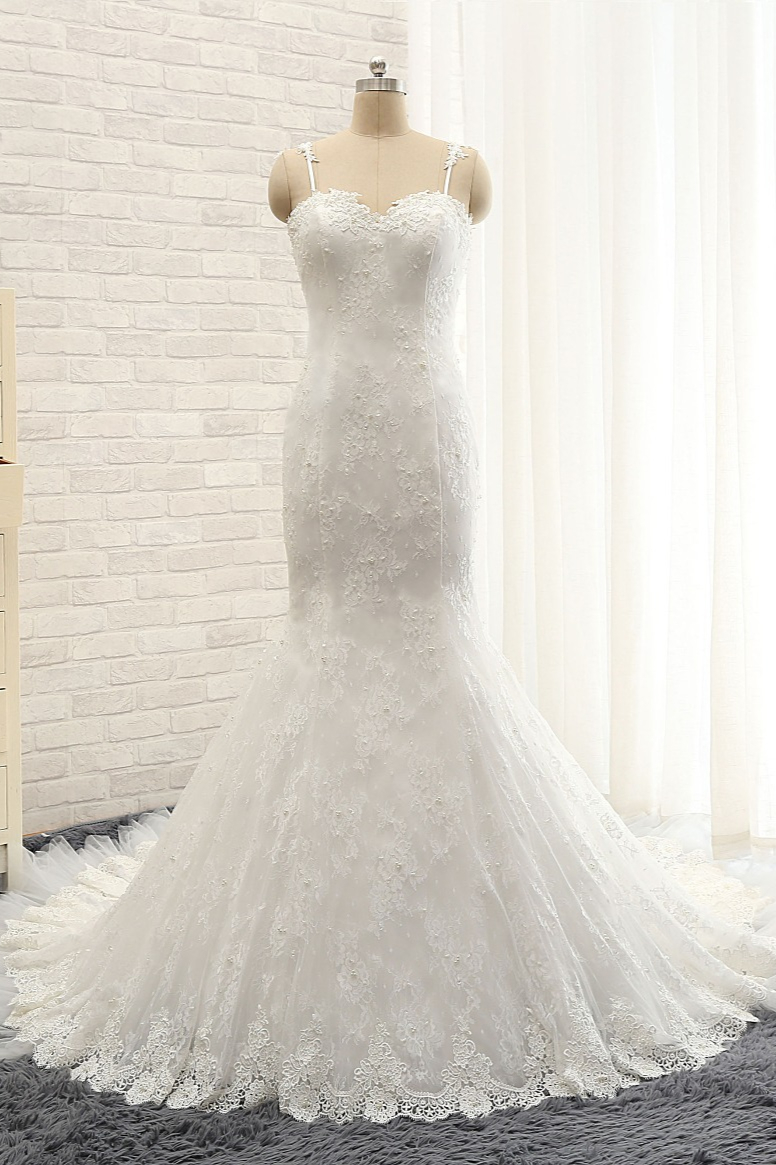 Mermaid Spaghetti Straps Sleeveless Floor-length Bridal Attire With Lace 4