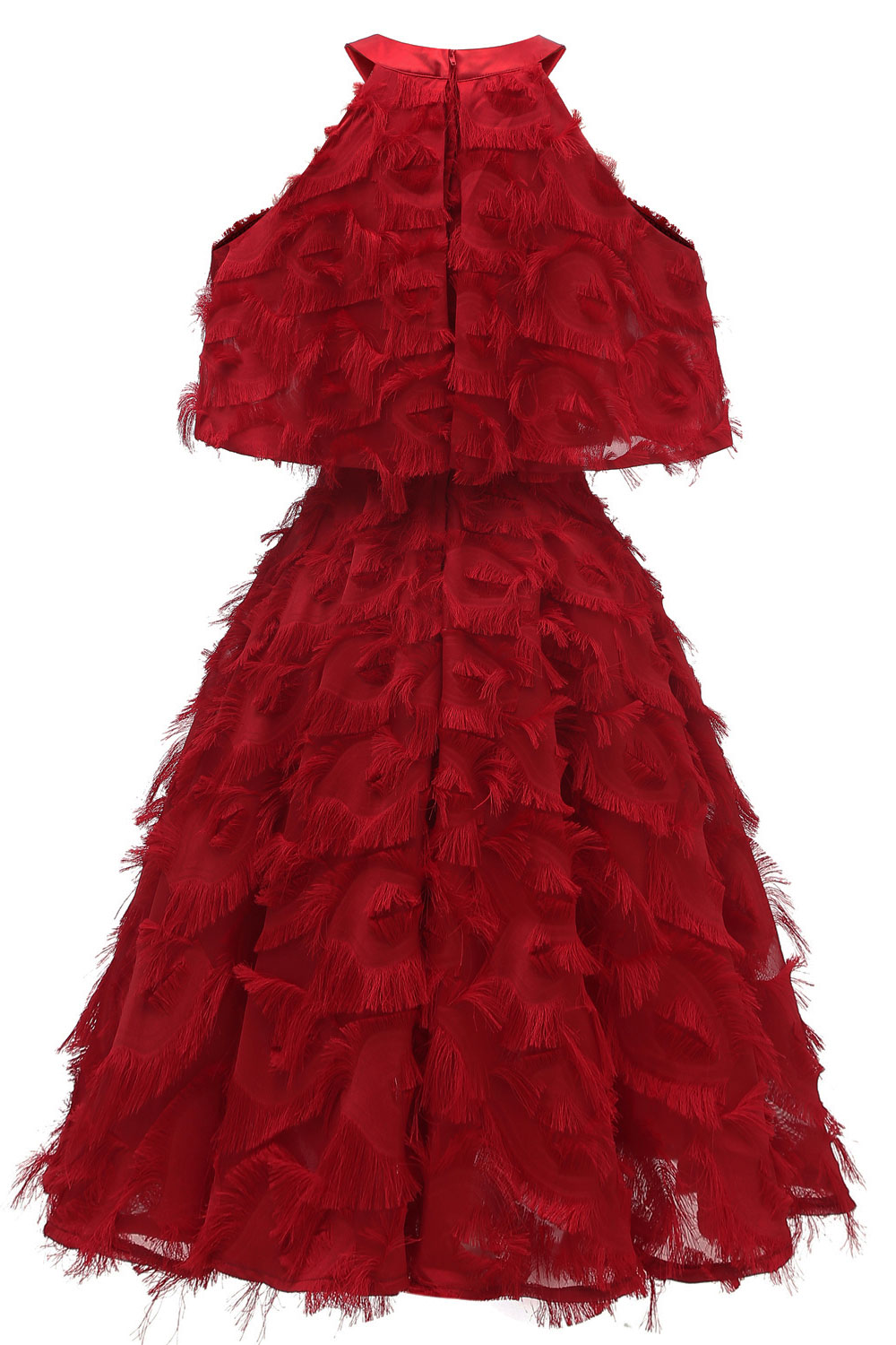 A-line Halter-neck Knee-length Party Gown With Feathers 6