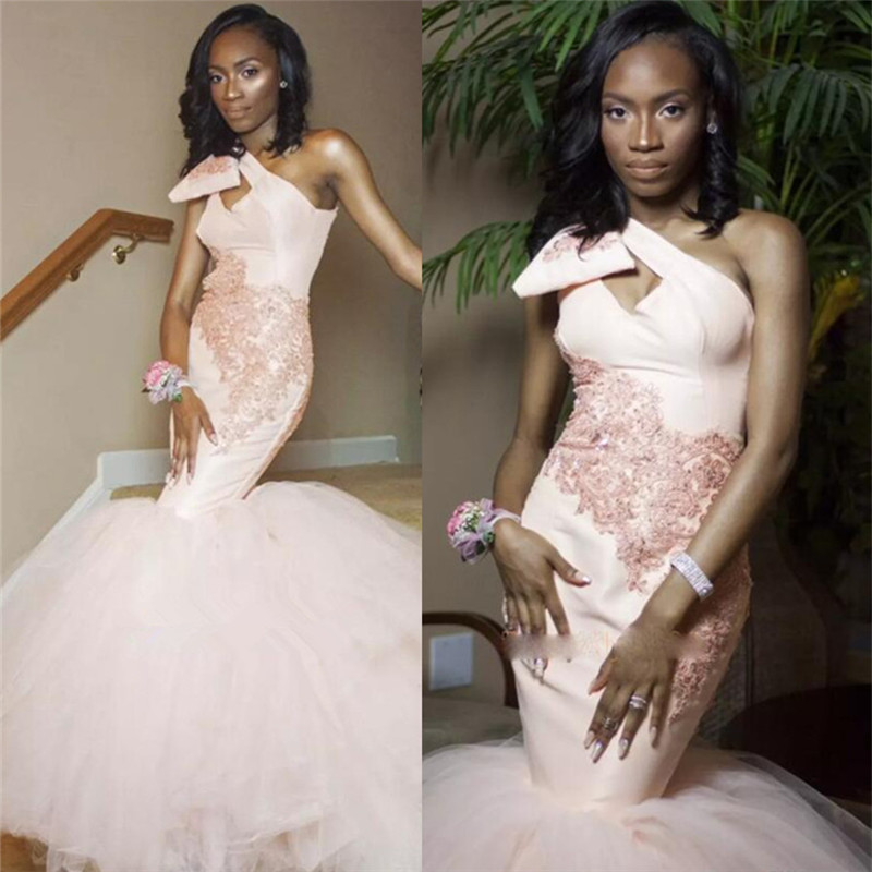 Mermaid One Shoulder Sleeveless Sweep / Brush Train Tulle Formal Wear With Lace 2