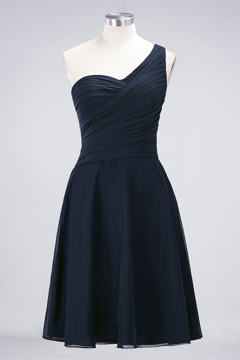 A-line One Shoulder Sweetheart Neck Sleeveless Knee-length 100D Chiffon Bridesmaid Attire With Ruffles 55