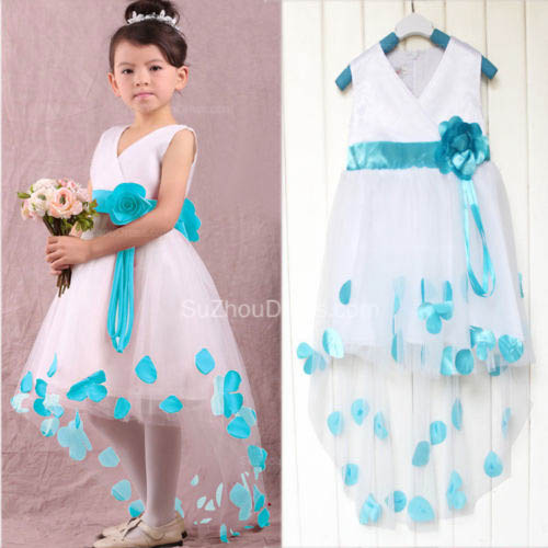 Ball Gown V-neck Sleeveless Hi-Lo Tulle Flower Girl Dress With Appliques 2