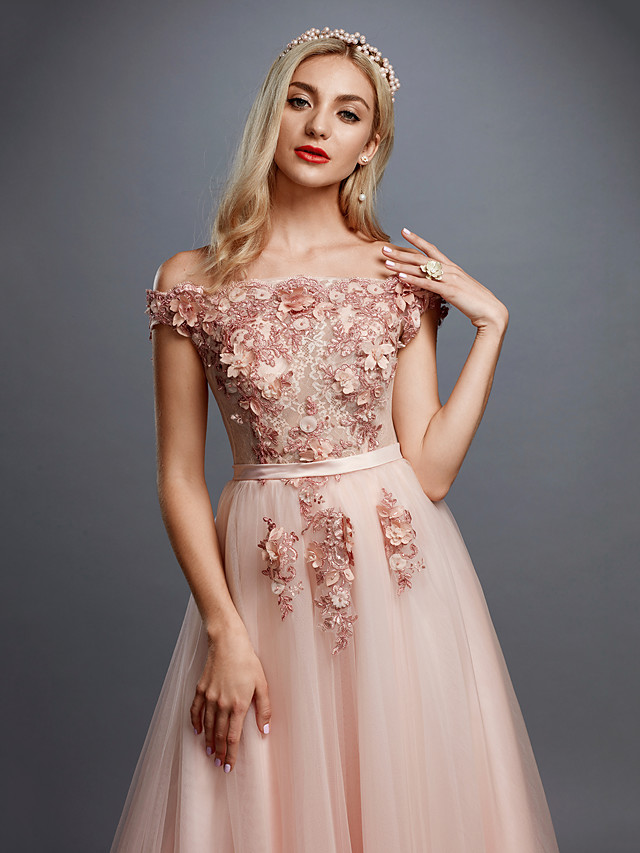 A-line Sleeveless Sweep / Brush Train Tulle Bridal Gown With Lace 5