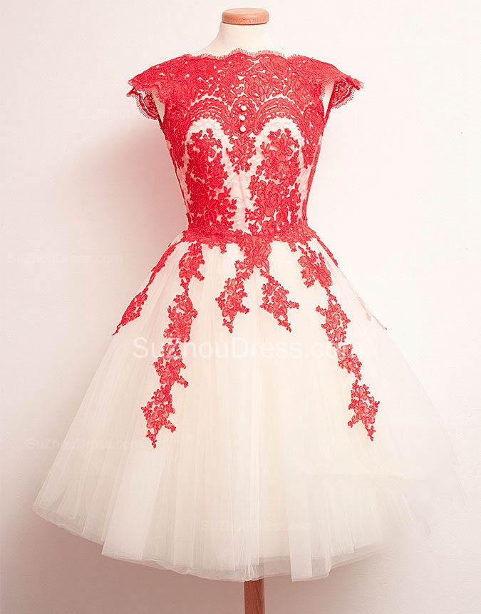 A-line Sleeveless Mini Tulle Homecoming Dress With Lace 2