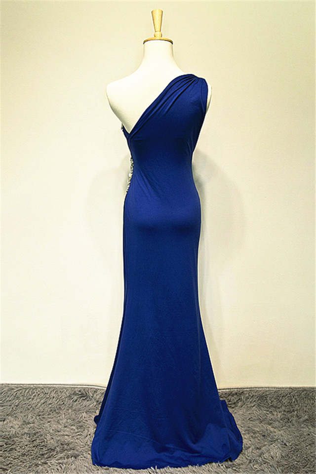 Mermaid One Shoulder Sleeveless Sweep / Brush Train 100D Chiffon Evening Gown With Crystal 2