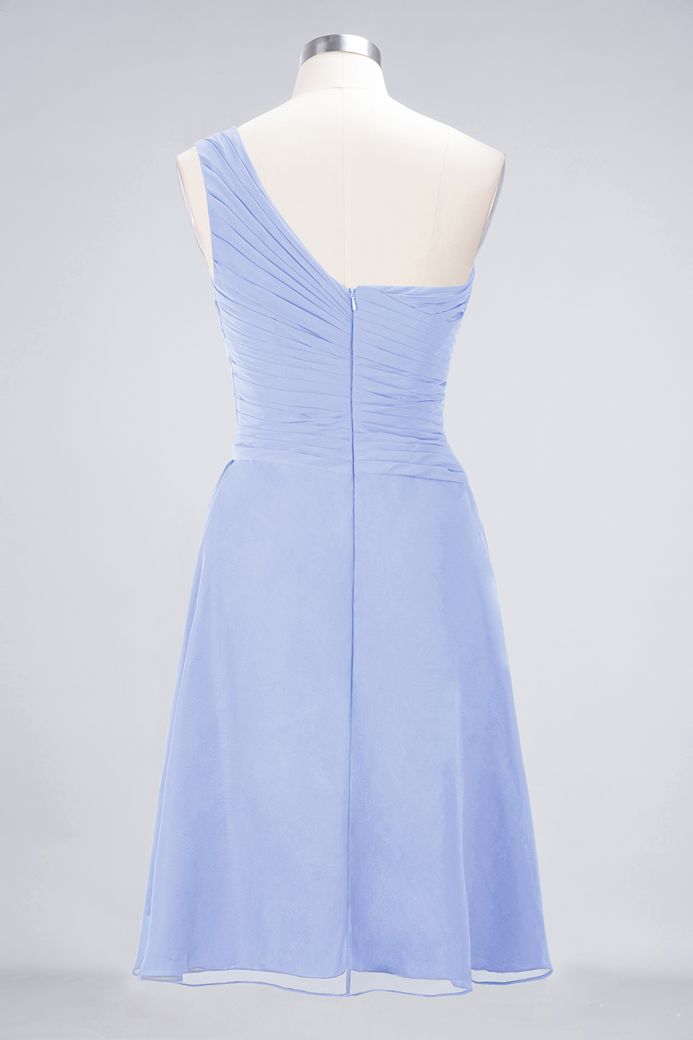 A-line One Shoulder Sweetheart Neck Sleeveless Knee-length 100D Chiffon Bridesmaid Attire With Ruffles 44