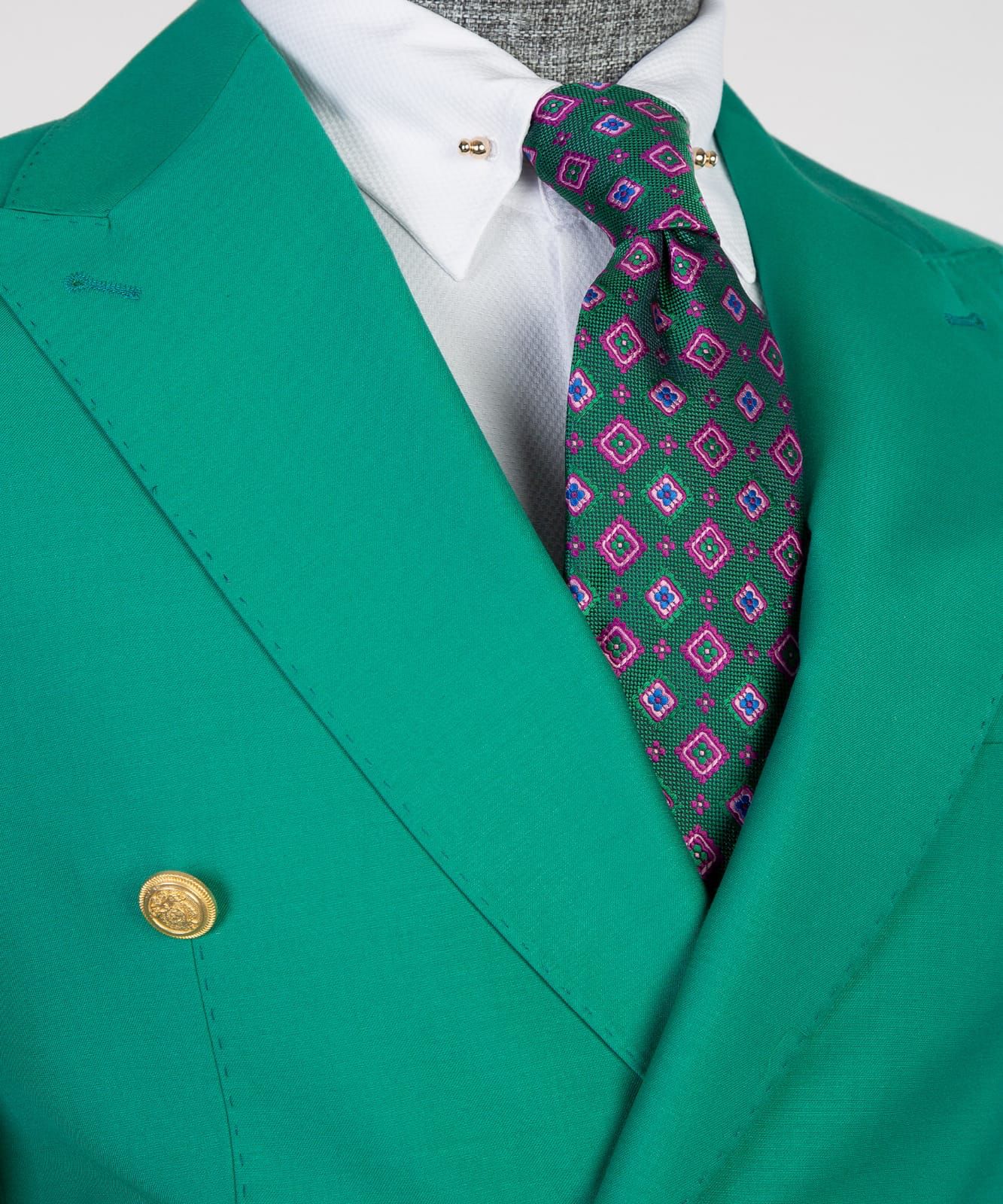 Green Double Breasted Prom Suit with Peaked Lapel 2