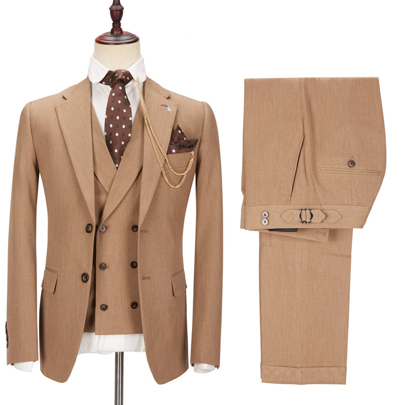 Camel Notched Lapel Slim Fit Men Suit 2