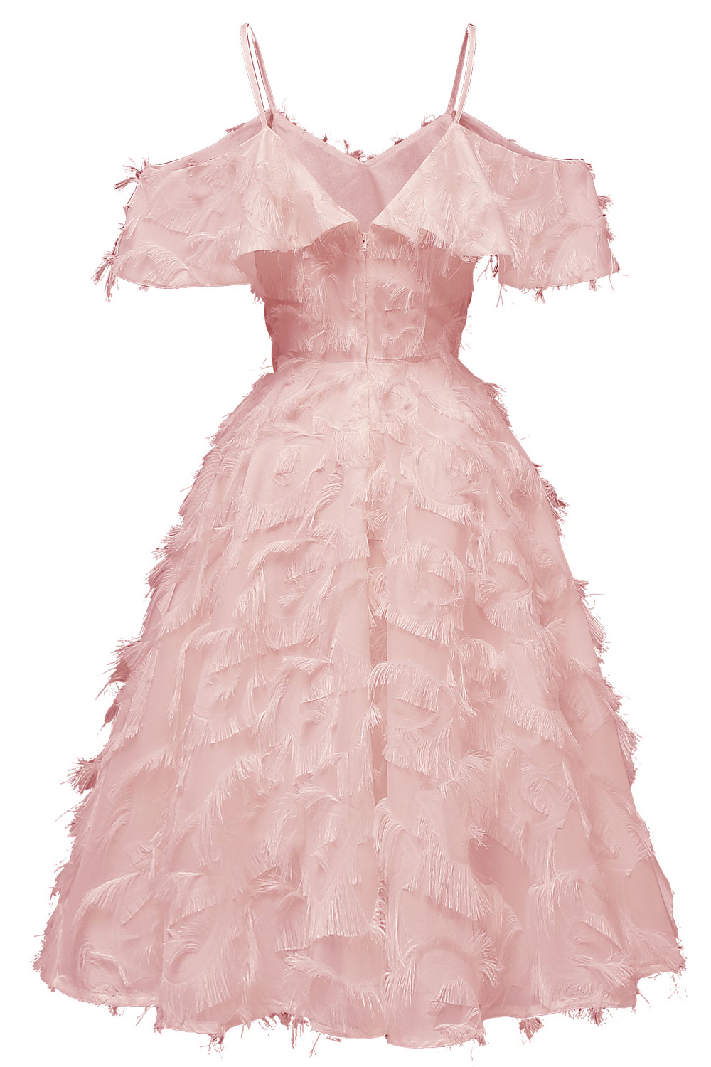 A-line Spaghetti Straps Sleeveless Knee-length Party Dress With Feathers 5