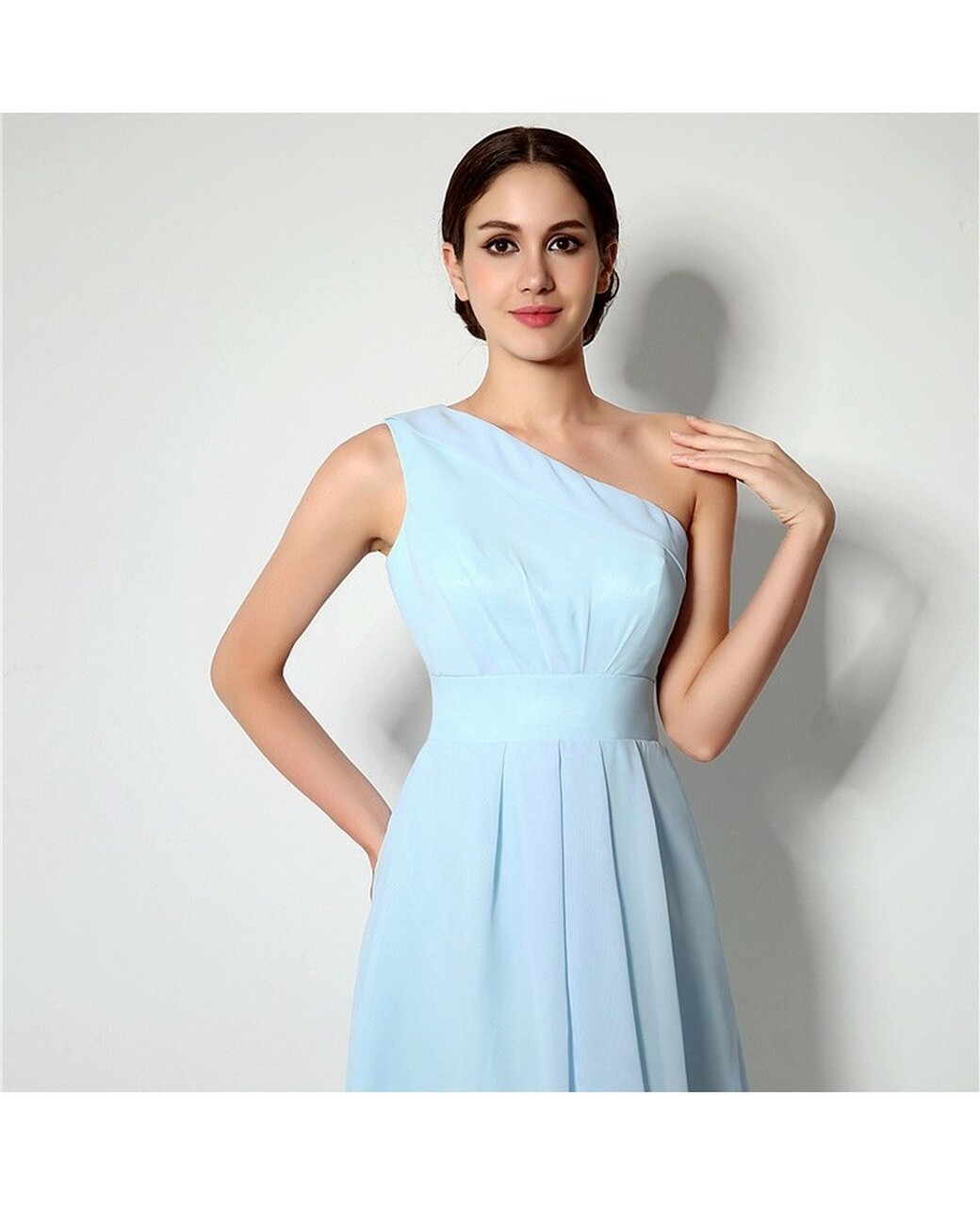 Sheath One Shoulder Sleeveless Knee-length Bridesmaid Attire 5