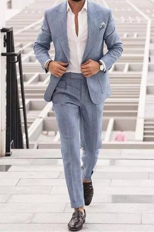 Silver Slim Fit Peaked Lapel Suit for Men 1