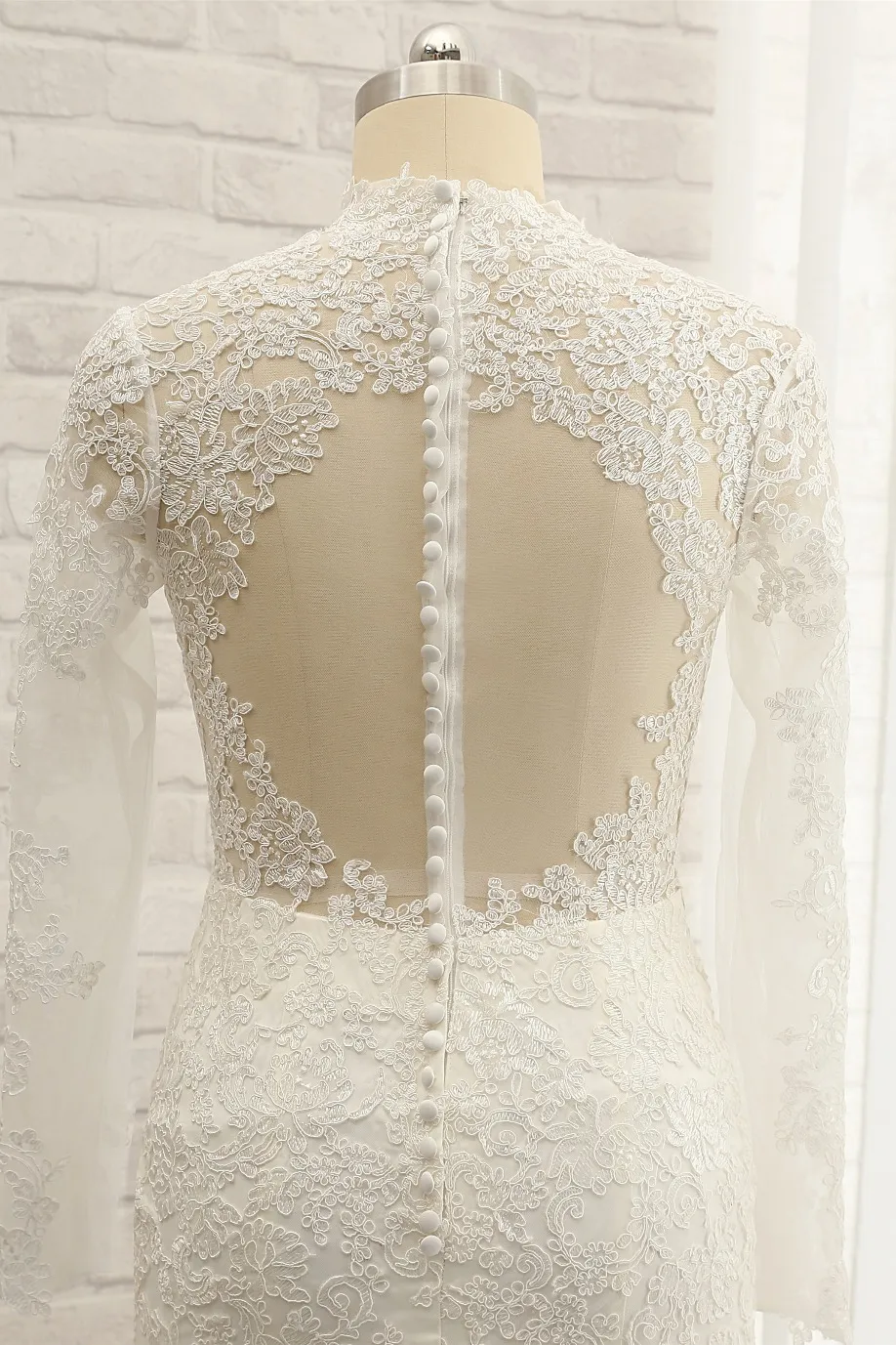 Mermaid Long Sleeves Floor-length Stretch Satin Bridal Dress With Appliques 4