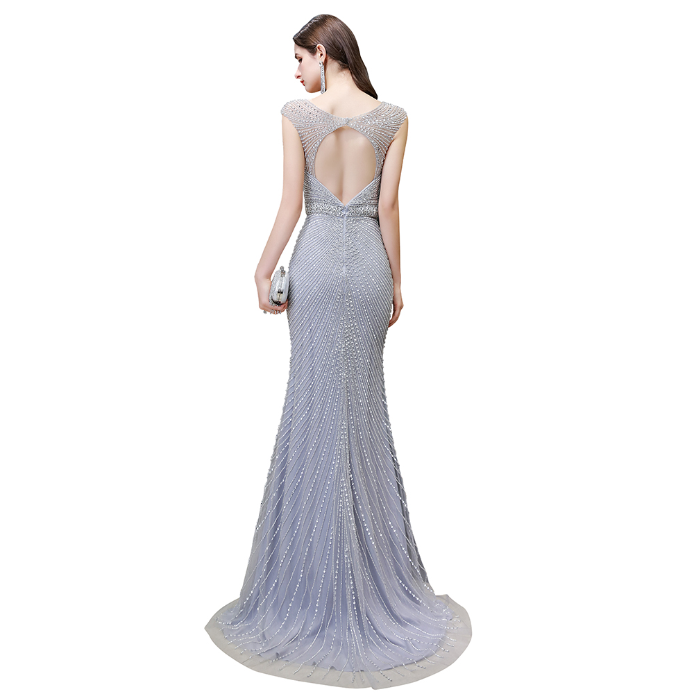 Mermaid V-neck Sleeveless Court Train Tulle Formal Dress With Rhinestone 16