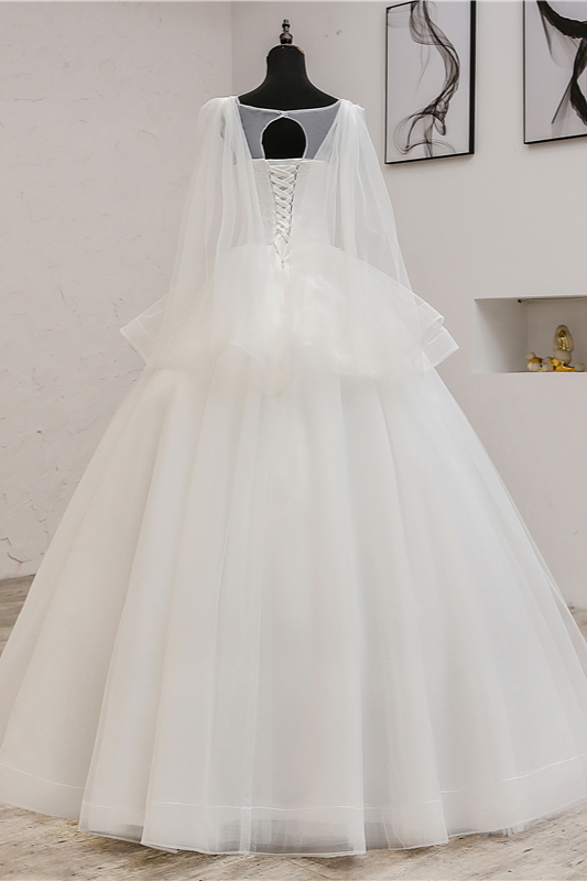 A-line Straps Floor-length Tulle Wedding Dress With Appliques 2