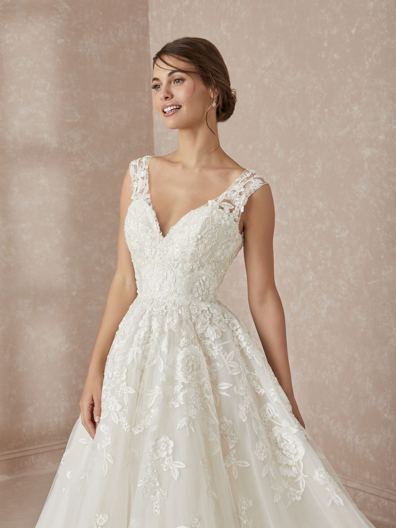 A-line V-neck Sleeveless Sweep / Brush Train Tulle Bridal Dress With Appliques 3
