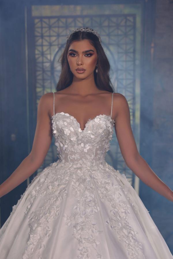 Aurelia 3D Floral Applique Spaghetti Strap Ball Gown Wedding Dress 3
