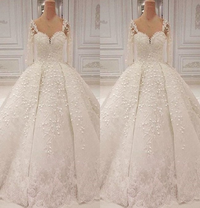 Sweetheart Long Sleeve Bridal Gown with Lace Appliques 2