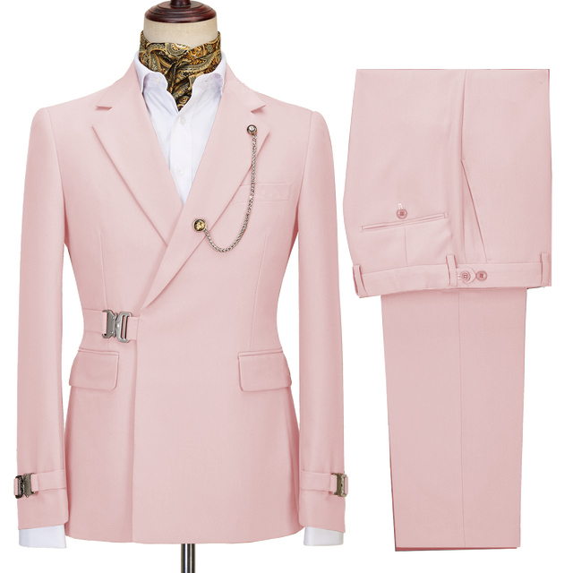 Pink Notched Lapel Business Men Suit 1