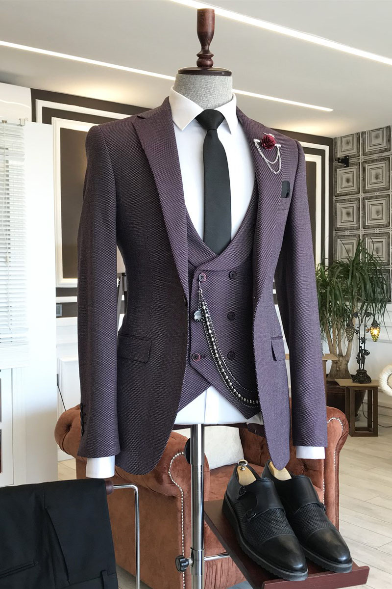 Dark Purple Single Breasted Business Suit 1