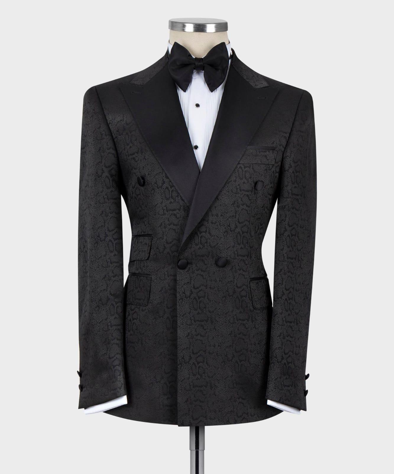 Black Jacquard Double Breasted Men Suit 3