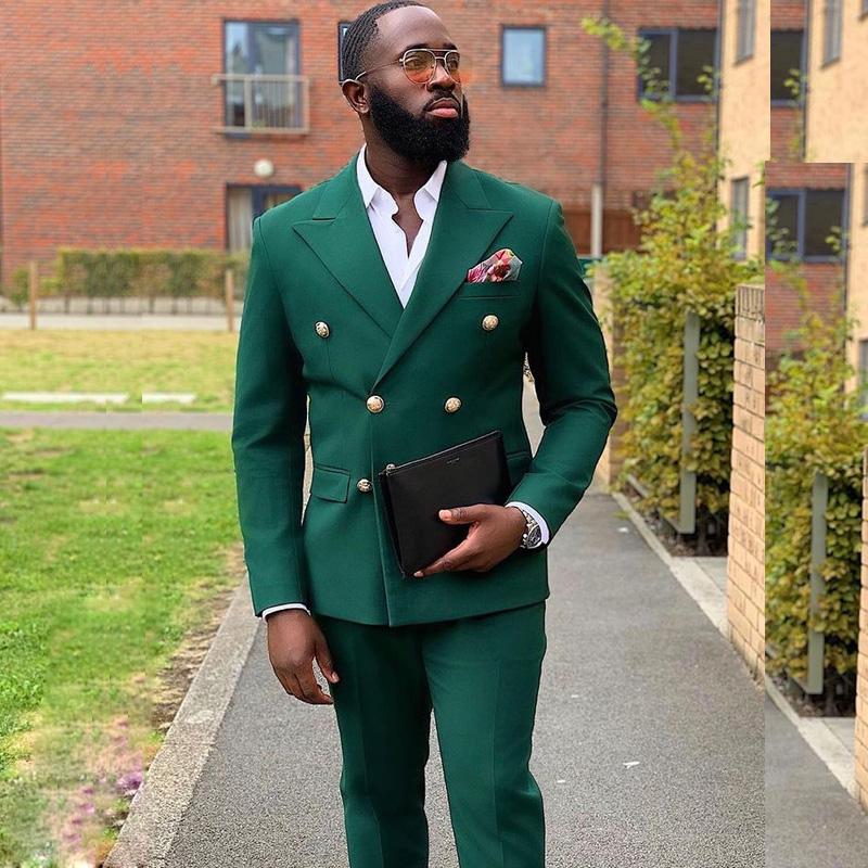 Dark Green Double Breasted Peaked Lapel Prom Suit 3
