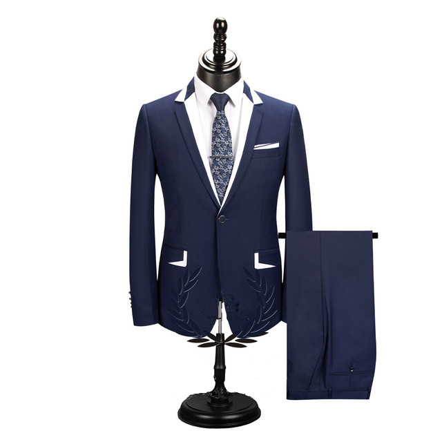 Dark Navy One Button Men's Business Suit 1