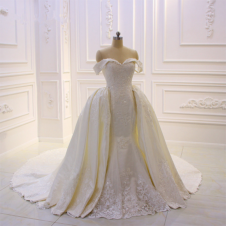Mermaid Off-the-shoulder Sweetheart Neck Sleeveless Floor-length Tulle Wedding Dress With Lace 6