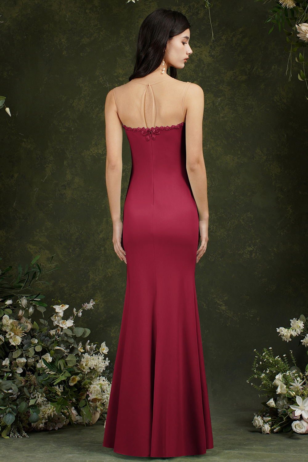 Mermaid Jewel Neck Sleeveless Floor-length Twisted Pair Formal Dress With Ruffles 7
