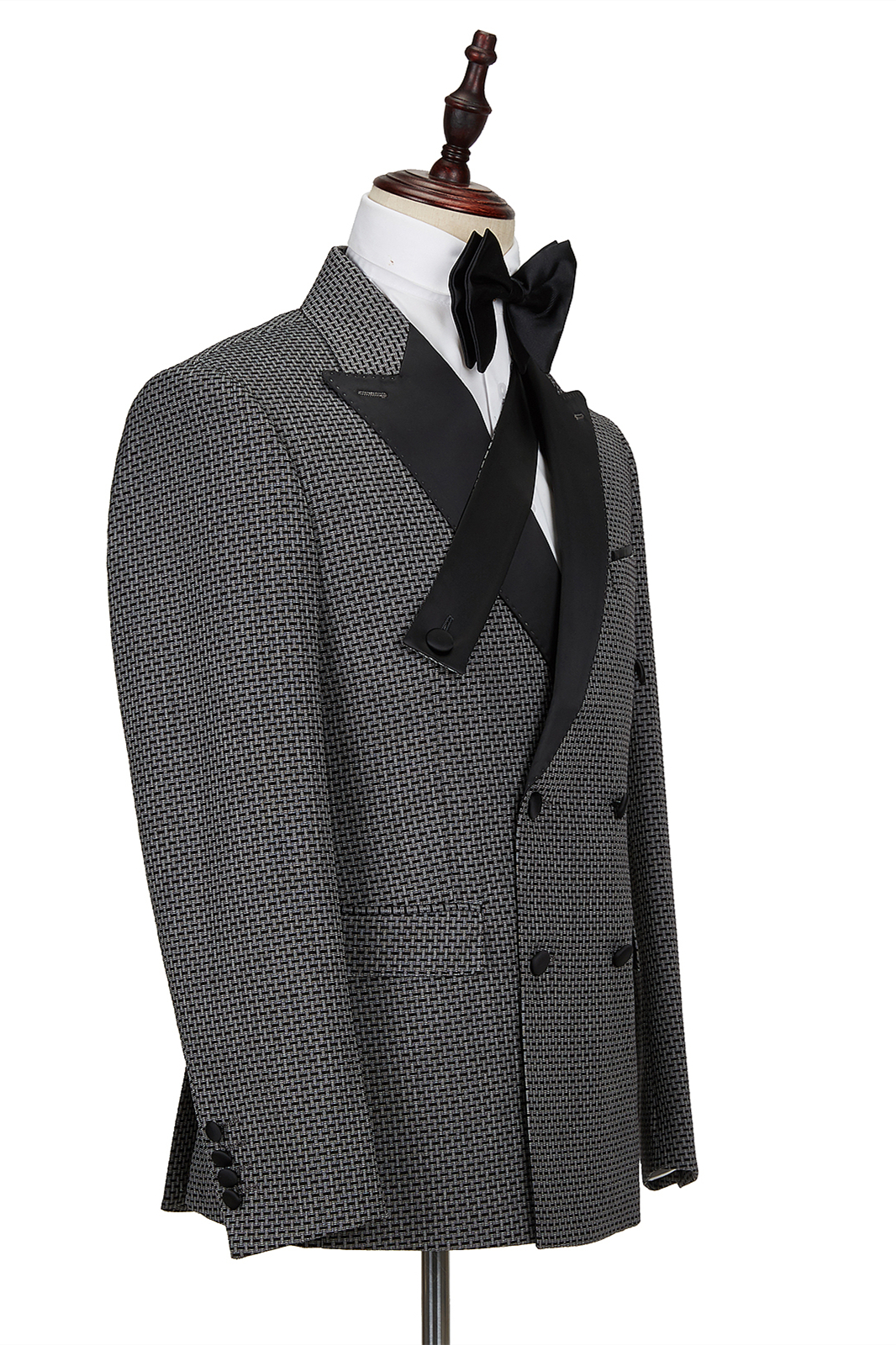 Black-and-Gray Double Breasted Men's Formal Suit 3